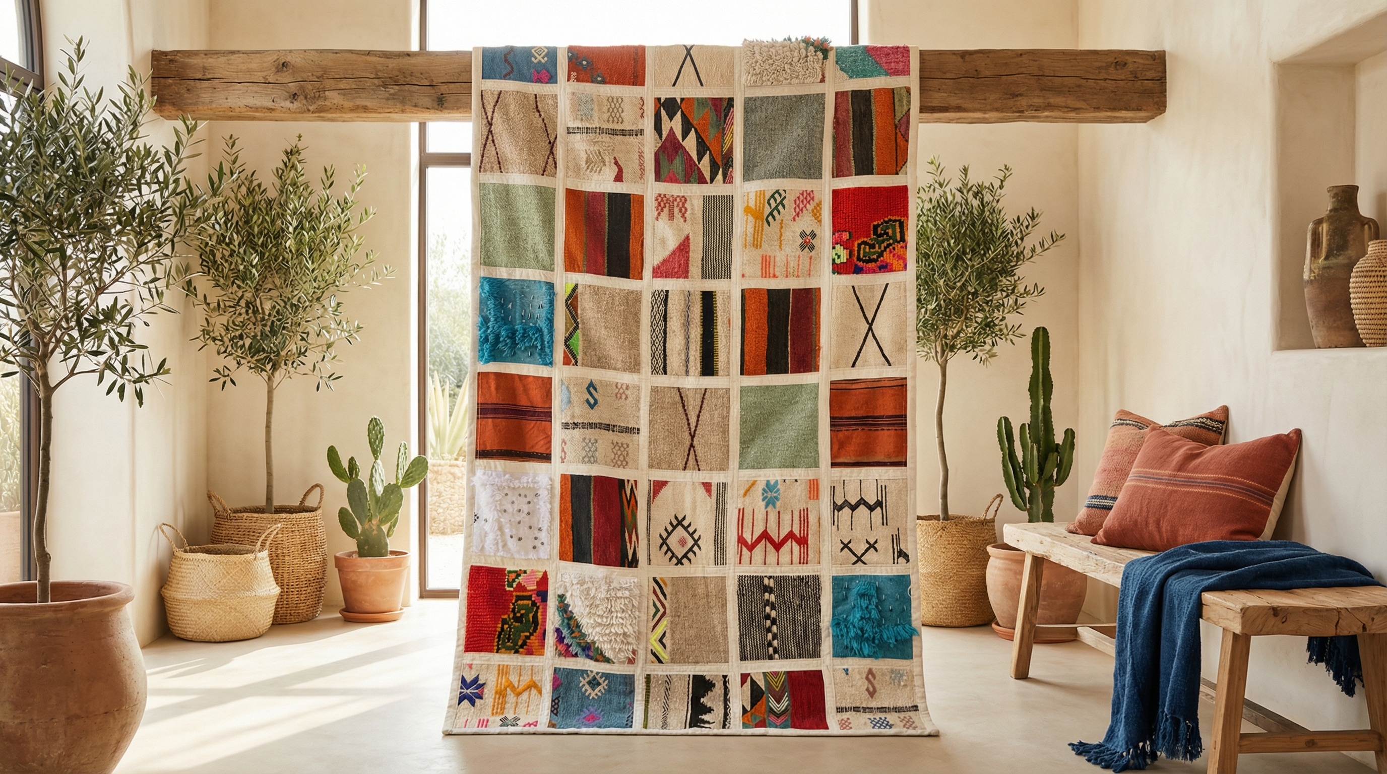 Map of Morocco handwoven textile wall hanging by Moroccan women's cooperative, Lemon Drops