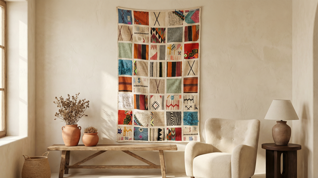Moroccan handmade wall hanging in hotel interior, Juicy Collabs by Lemon Drops