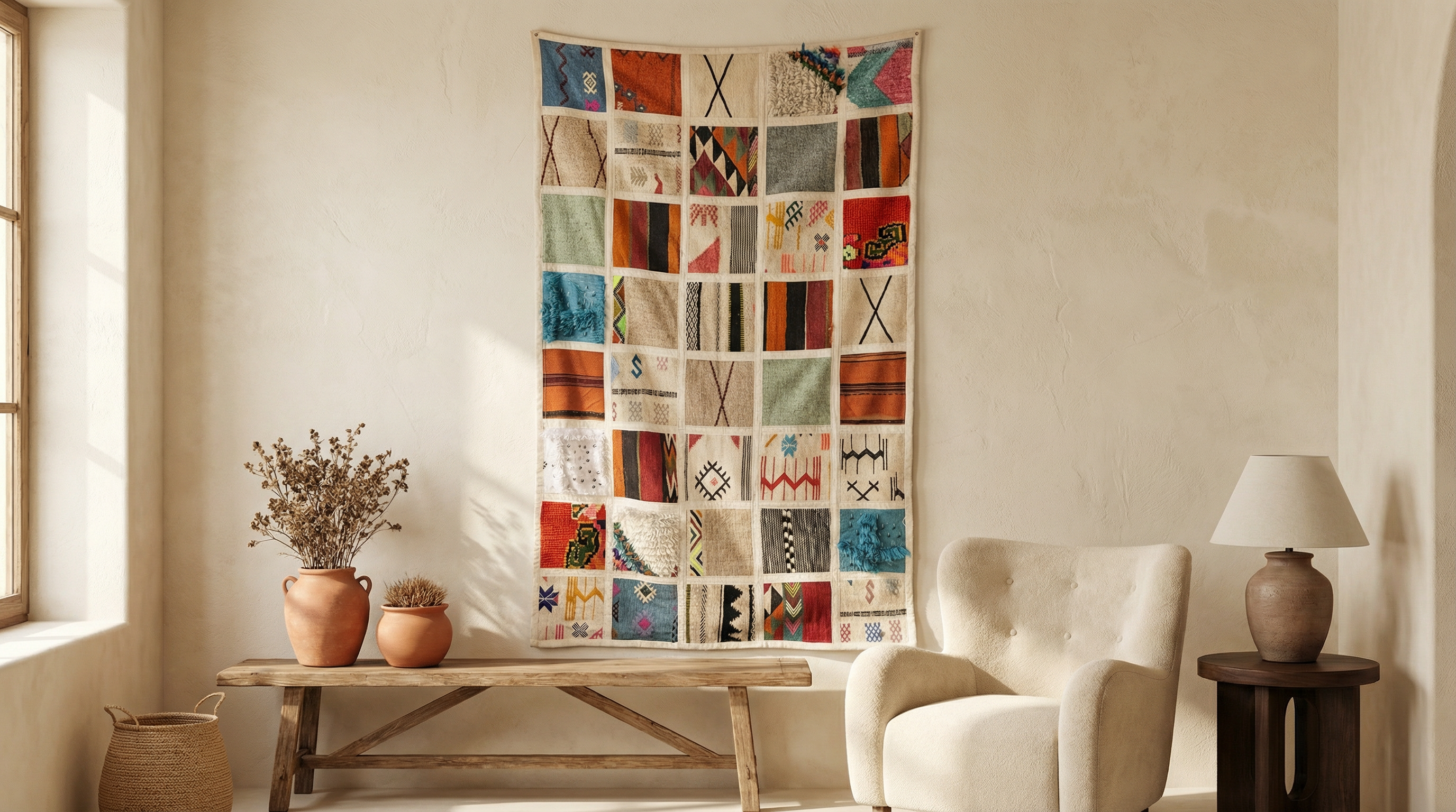 Moroccan handmade wall hanging in hotel interior, Juicy Collabs by Lemon Drops