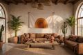 Solace large boho wall hanging - natural cream and tan with bold concentric rainbow arch in terracotta and gold, Lemon Drops Fresh Finds