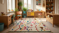 Utami cream shaggy Moroccan rug with Berber motifs in red, yellow, blue, pink and green - high pile, hand-knotted, Lemon Drops Juicy Collabs