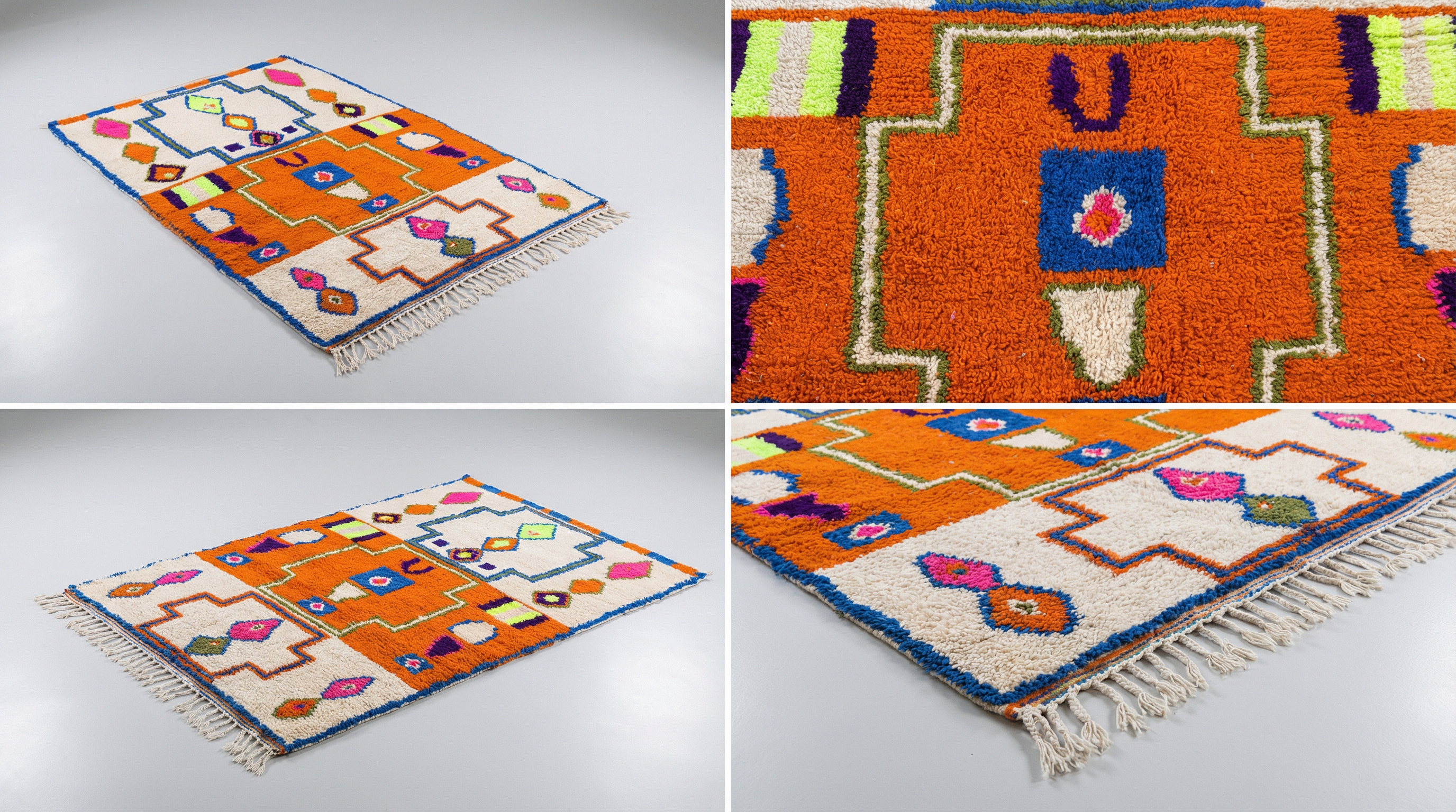 Zilka one-of-a-kind Moroccan rug  white shaggy ground with bold colour block design